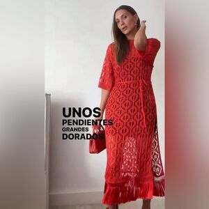 Zara long fringed open knit tunic